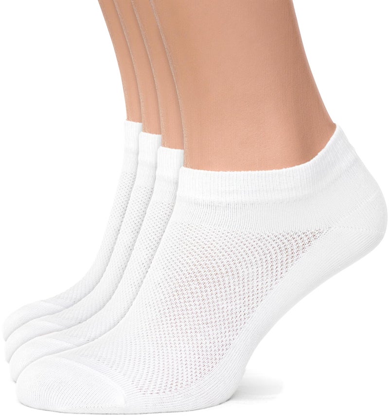 Duna Premium Women's Socks - Ultra Thin Breathable Cotton Athletic Running Low Cut No Show Ankle Socks - 4 Pairs, White - Image 1